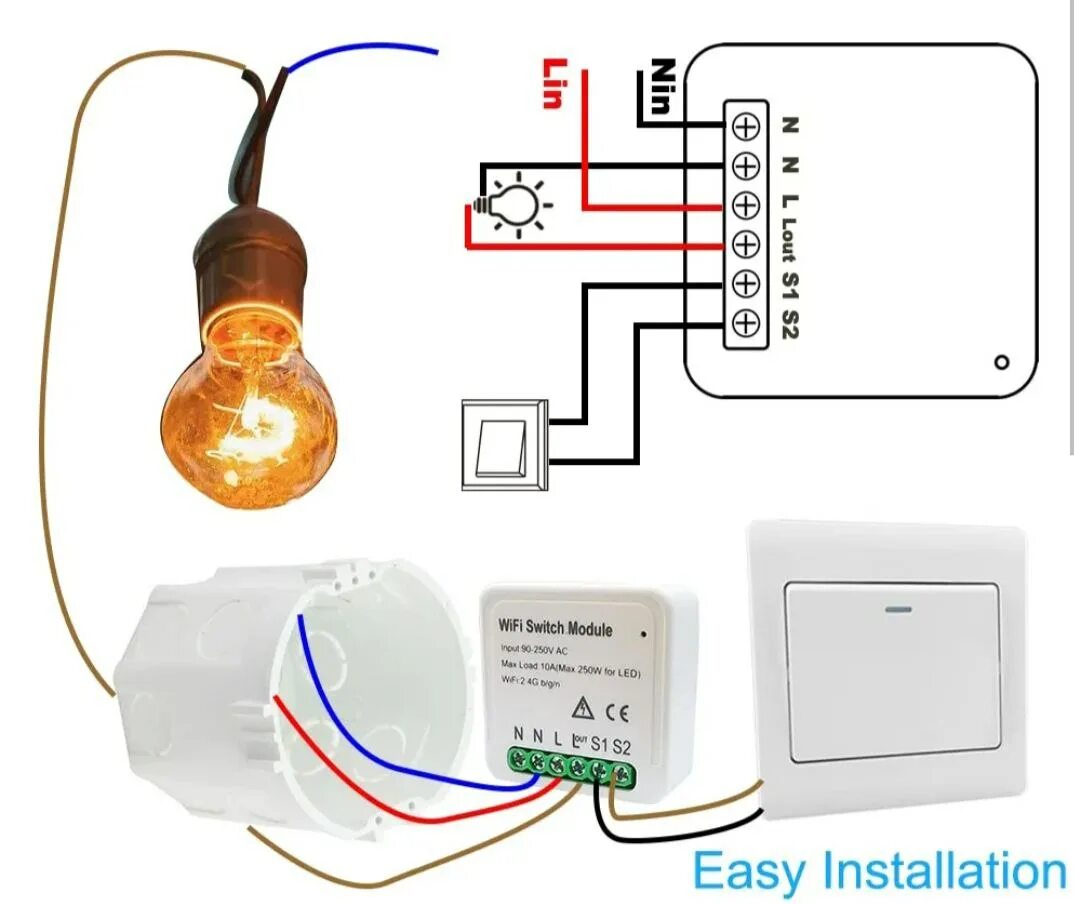 Подключение mini smart switch к выключателю схема Мини WiFi переключатель Tuya 16A (4860) - купить в 2emarket, цена на Мегамаркет