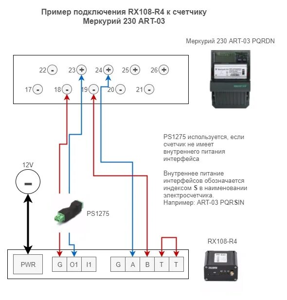 Подключение модема к счетчику Подключение модема RX к Меркурий 230 ART-02 (PQR(C)(S)N) : Техническая поддержка