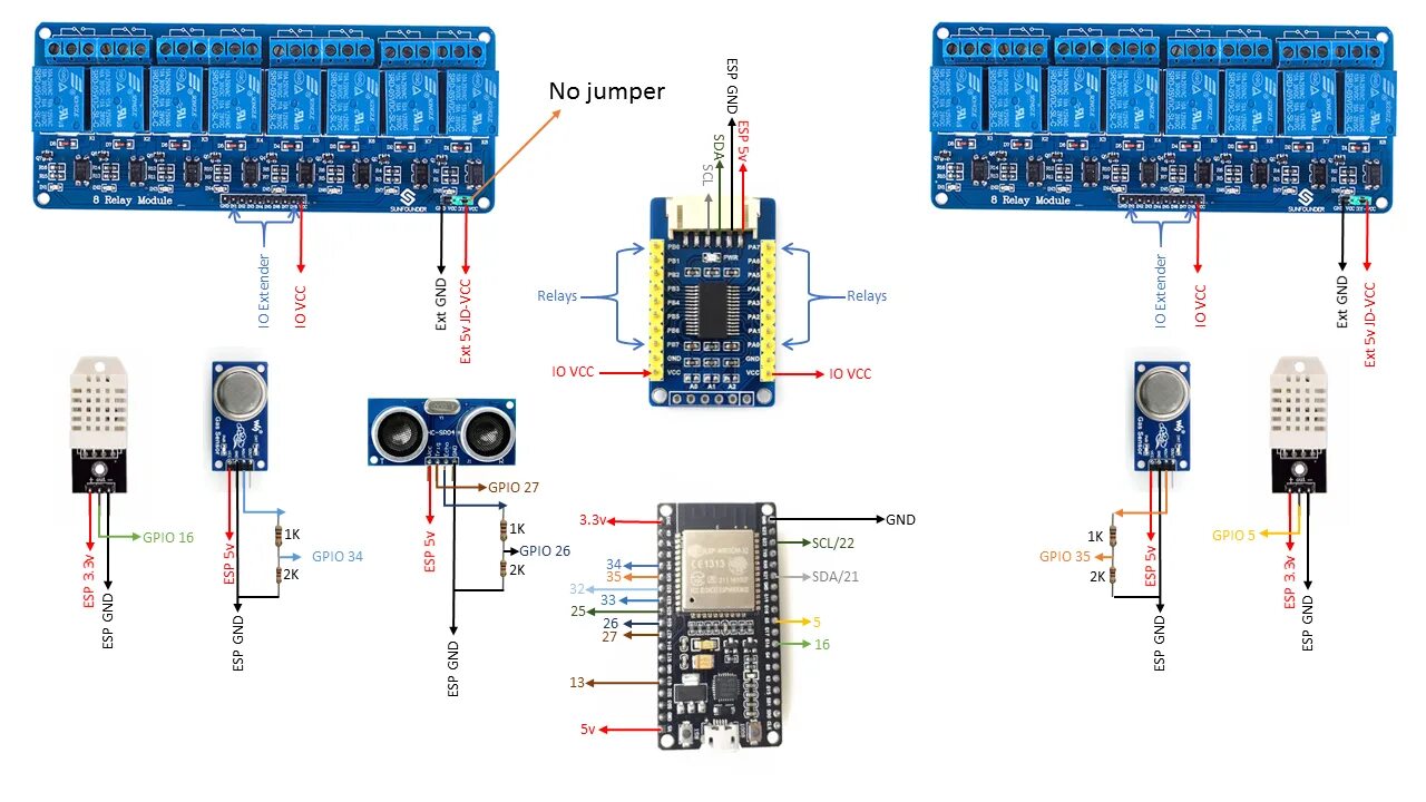 Подключение модульного реле esp8266 - Powering up an ESP32 with IO extender (MCP23017) and two of 8 channel 