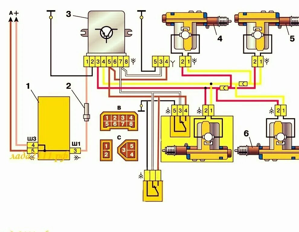 Подключение модуля управления центральным замком ежик 2114 Подключения ЦЗ с кнопки блока Эсп Калины - Lada 21101, 1,6 л, 2005 года электрон