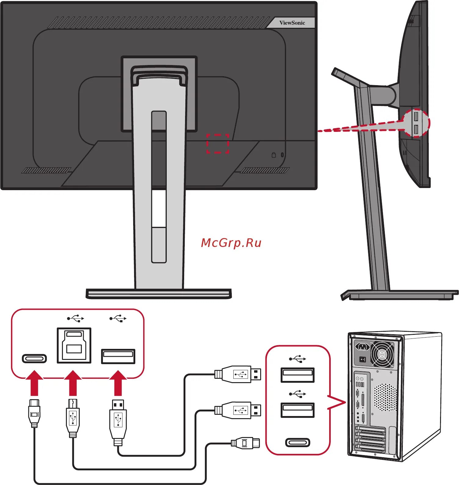 Подключение монитора через usb Viewsonic VG2755-2K 20/77 Подключение кабелем usb