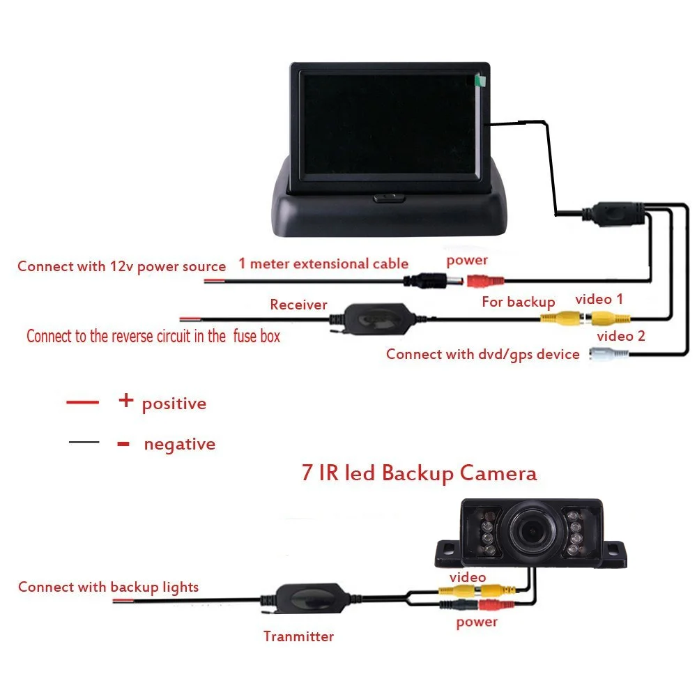 Подключение монитора заднего хода Автомобильная резервная камера заднего вида система + беспроводная 4.3" Tft Lcd 