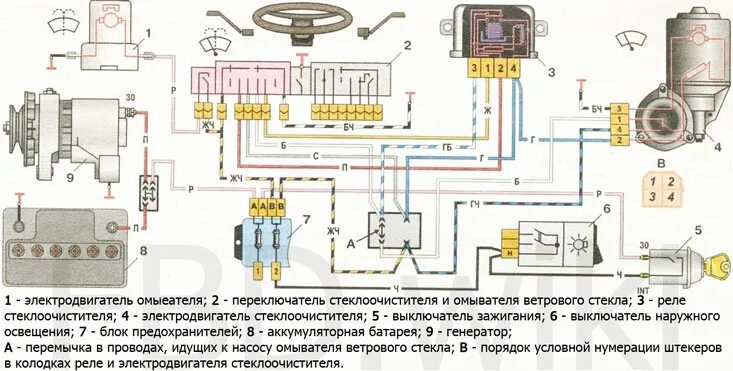 Подключение мотора стеклоочистителя ваз Схемы электрооборудования ВАЗ 2103