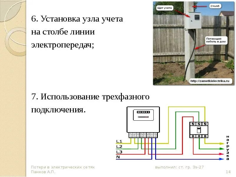 Подключение на опоре счетчика с пультом Потери в электрических сетях - презентация, доклад, проект скачать