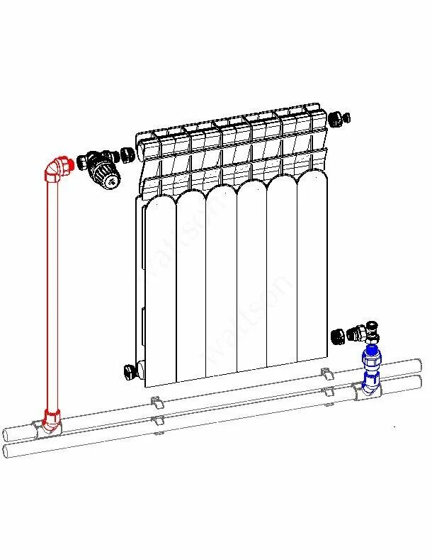 Подключение напольного радиатора отопления WATTSON AL радиатор 500 080 06,PPR,открытый монтаж,термостатика, купить, цена, о