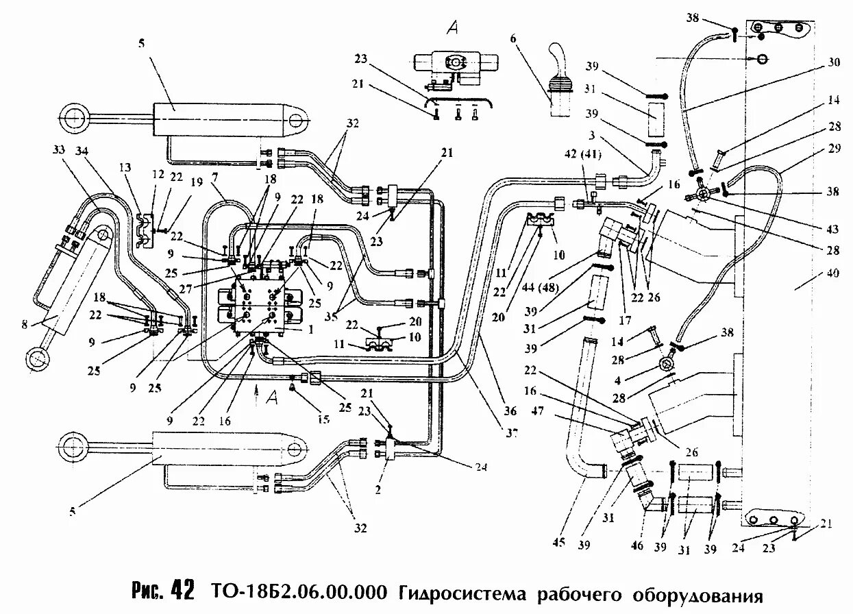 Подключение насос амкодор основной Гидросистема рабочего оборудования ТО-18Б2.06.00.000 Амкодор-333А (ТО-18Б2) (Чер