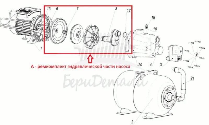 Подключение насоса автомата джамбо 70 50 Деталировка Насос-автомат Джамбо 70/50 П-24 узел насоса