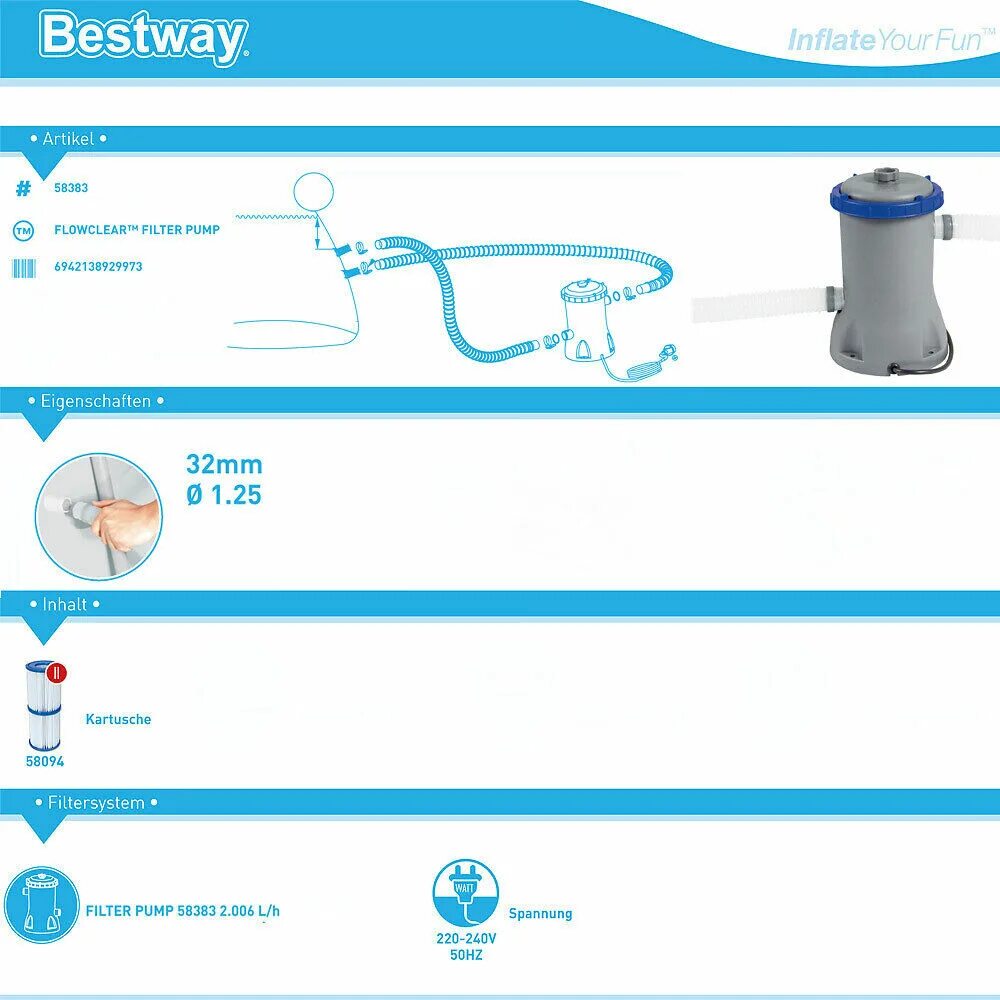 Bestway 1500gal (5,678L) Flowclear Sand Filter Pump - 58497