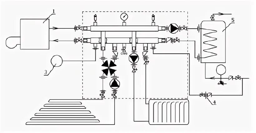 Подключение насоса бойлера к котлу бакси слим Схема системы отопления 30-50 кВт. Эко - ВодаПро Монтаж систем отопления