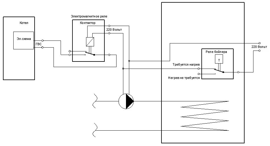 Подключение насоса к котлу отопления через реле Подключение датчиков температуры бойлера к котлу