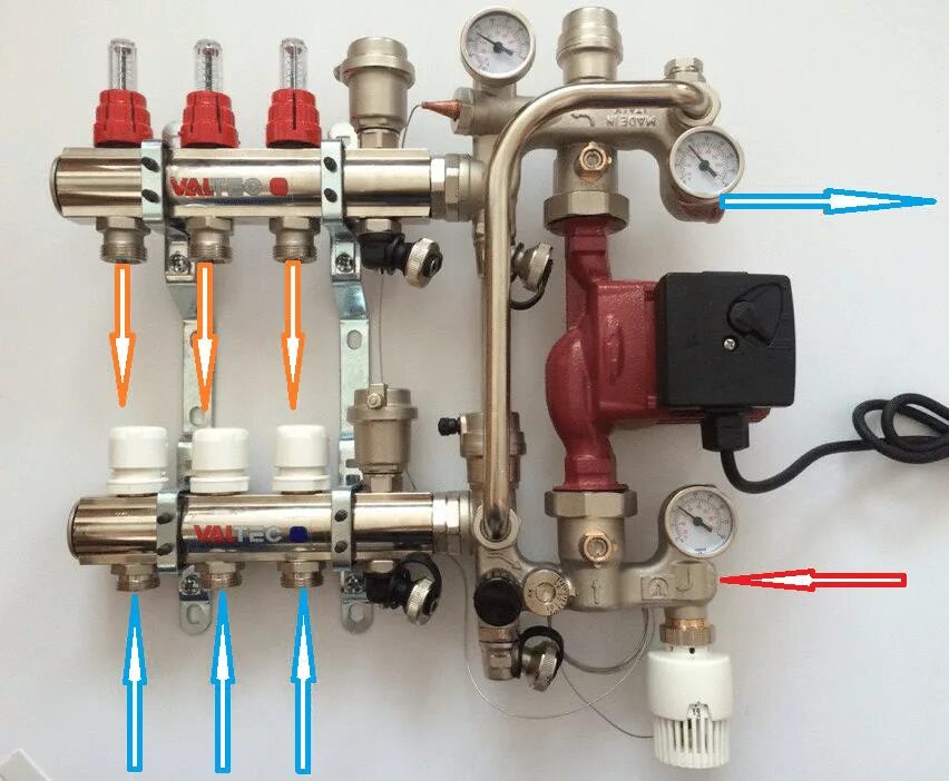Подключение насоса к теплом полу Подключение теплого пола к системе отопления: схема подключения