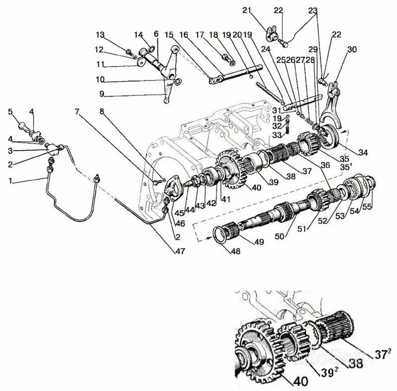 Подключение насоса коробки мтз 1221.3 Вал пониженных передач МТЗ-1025.4 (Чертеж № 40: список деталей, стоимость запчас