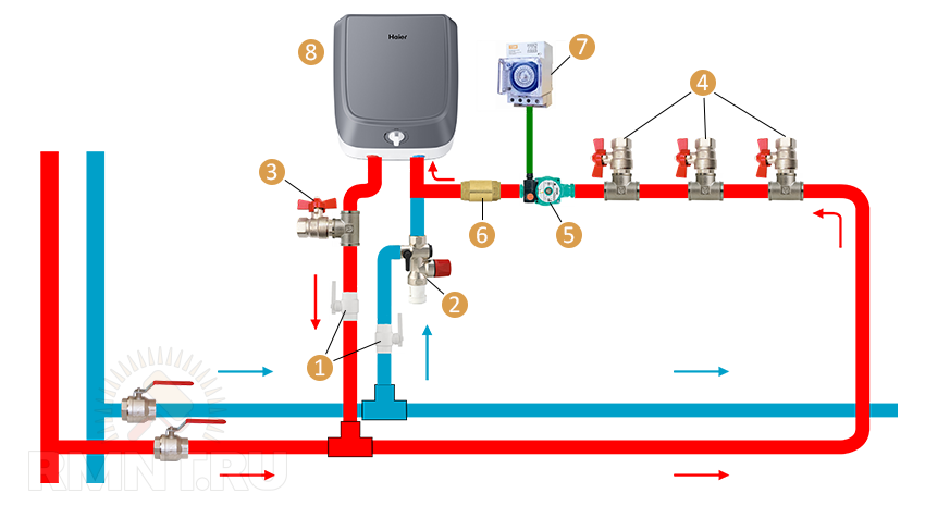 Подключение насоса рециркуляции к бойлеру Установка накопительного водонагревателя и схемы его обвязки Строительный портал