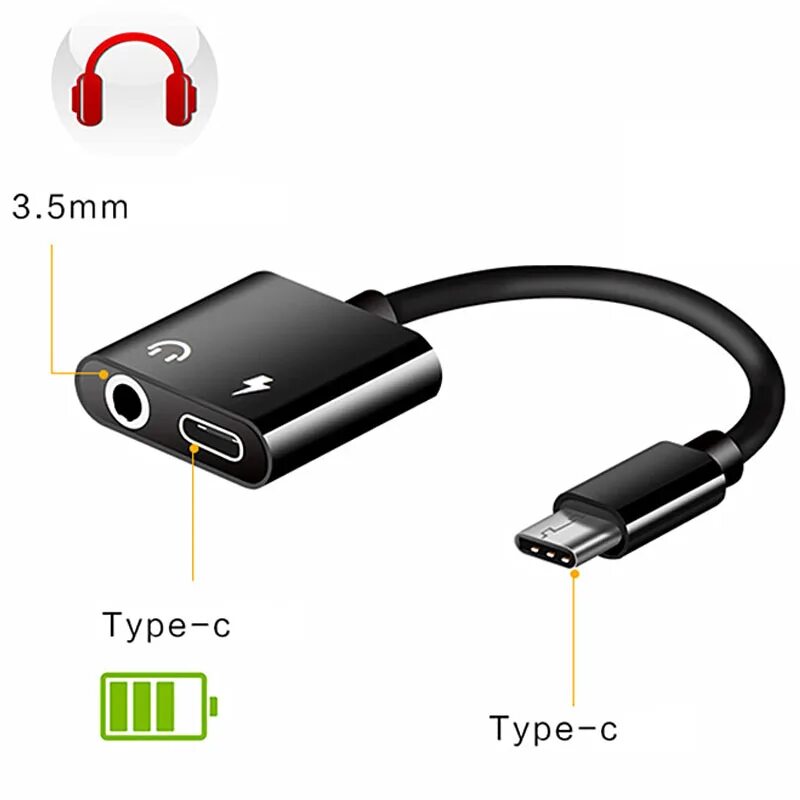 Подключение наушников через type c 3 in 1 Type C 3.5mm Jack AUX Audio Headphone USB Adapter Charger Cable,Call+Musi