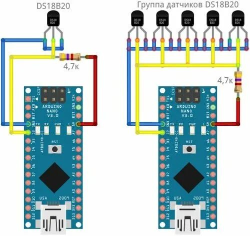 Подключение нескольких датчиков температуры ds18b20 к arduino Цифровой датчик температуры DS18B20: описание, подключение, схема, характеристик