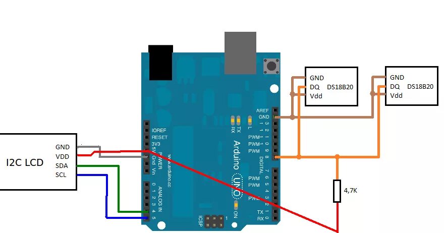 Подключение нескольких датчиков температуры ds18b20 к arduino Alexander's personal blog: Простой термометр на Arduino UNO и температурном датч