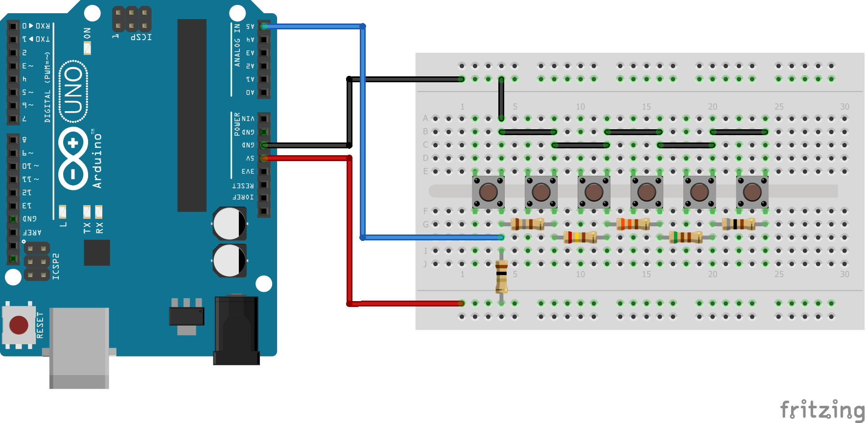 Подключение нескольких кнопок How to Debouce Six Buttons on One Analog Pin With Arduino - Electrical Engineeri