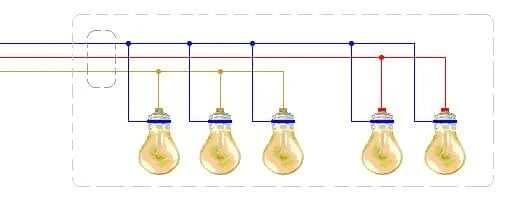 Подключение нескольких лампочек к одному проводу Схема подключения двухклавишного выключателя: к люстре, к двум светильникам