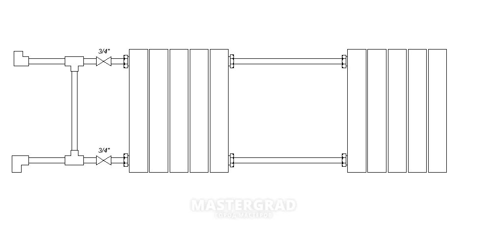 Подключение нескольких радиаторов Одностороннее присоединение