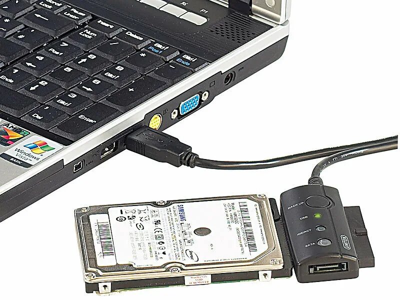 Подключение ноутбуков через usb c-enter Festplatten-Adapter IDE/SATA auf USB2.0 mit OneTouch Backup