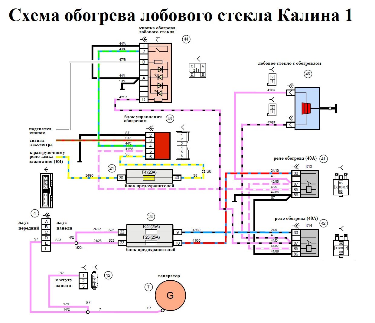 Подключение обогрева лобового стекла калина 1 Электросхемы автомобилей ВАЗ подробно Часть 2 - DRIVE2