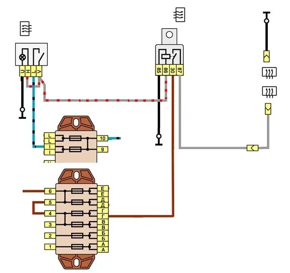 Обогрев заднего стекла автомобиля Нива 21213, схема