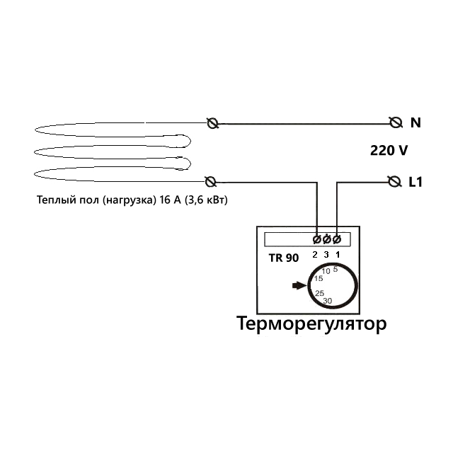 Подключение обогревателя через терморегулятор Терморегулятор TR 90
