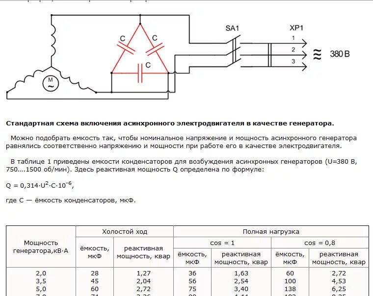 Подключение однофазного асинхронного двигателя в режим генерации Номинальное напряжение однофазной сети