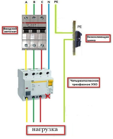 Подключение однофазного автомата к трехфазному автомату Схема подключения УЗО в однофазной сети