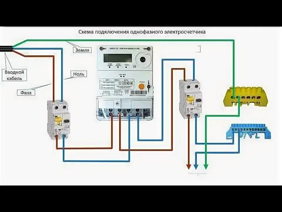 Подключение однофазного счетчика электроэнергии Схема подключения однофазного электросчетчика - YouTube