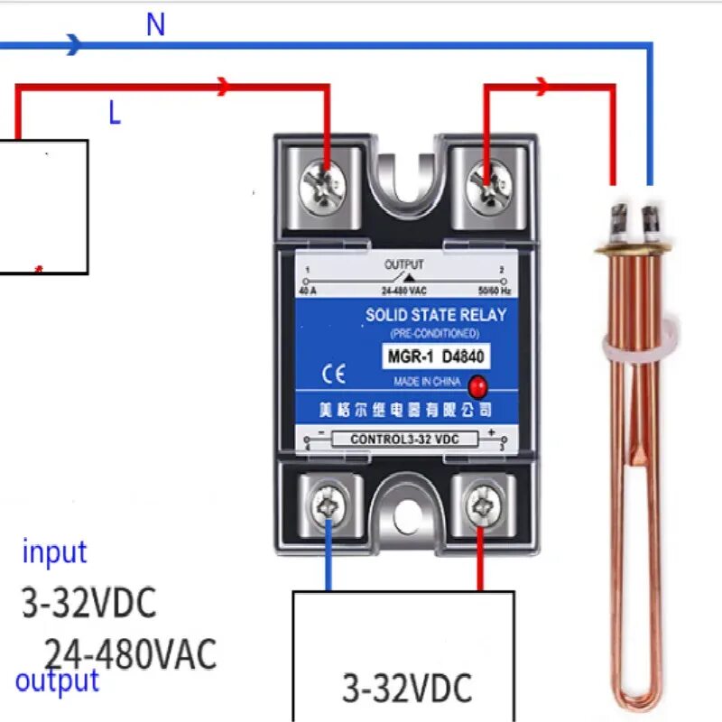 Подключение однофазного твердотельного реле solid state relay Single phase 220 v ssr 40da MGR 1 D4810 D4825 D4840 40a D4860 