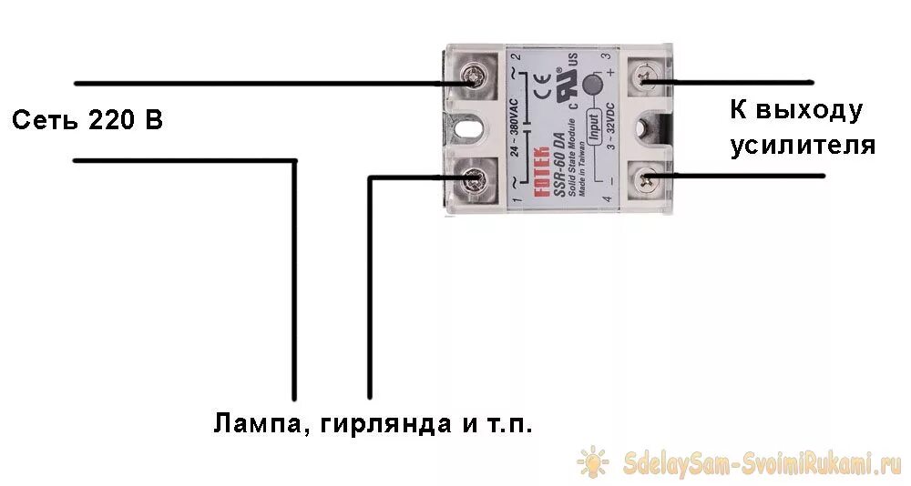 Подключение однофазного твердотельного реле Простая светомузыка на 220 В Сделай сам своими руками