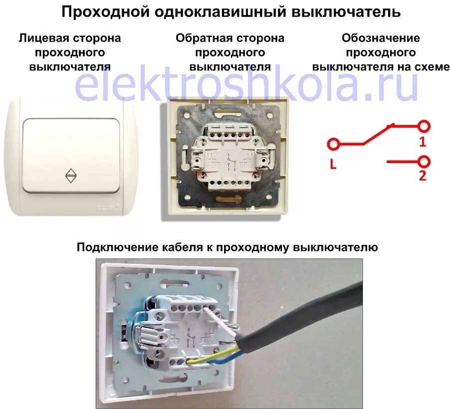 Подключение одноклавишного проходного выключателя werkel Подключение проходных и перекрестных выключателей