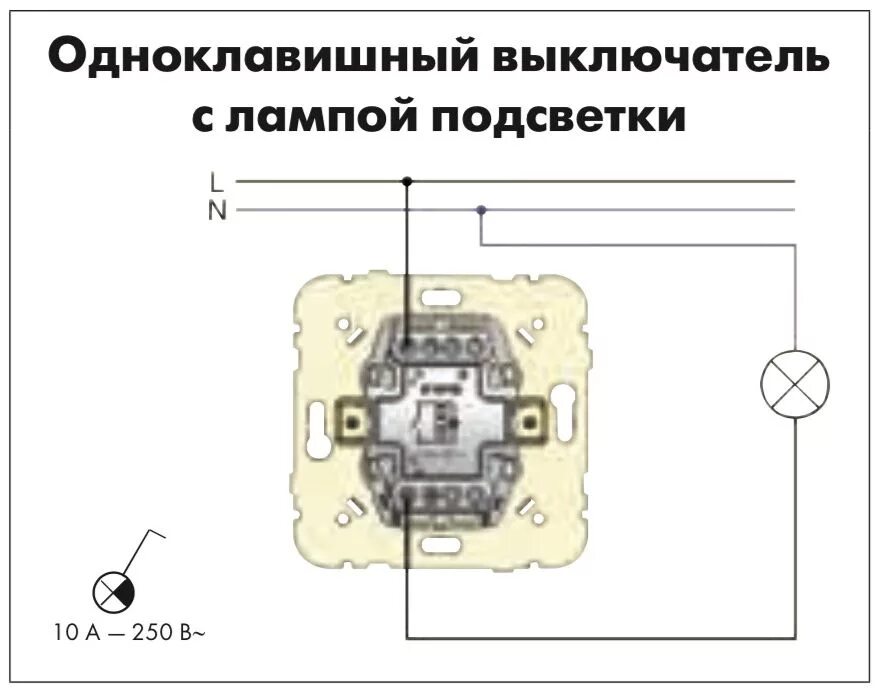 Подключение одноклавишного выключателя Картинки КАК ПОДКЛЮЧИТЬ ПОДСВЕТКУ С ВЫКЛЮЧАТЕЛЯ СВЕТА