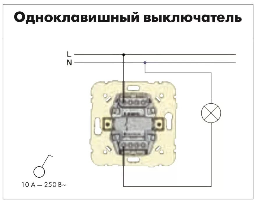 Подключение одноклавишного выключателя наружного Схема подключения одноклавишного выключателя фото - DelaDom.ru