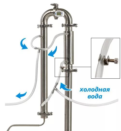 Подключение охлаждающей воды к перегоночной колонне титан Самогонный аппарат Wein 3 12 литров - купить в СПб!