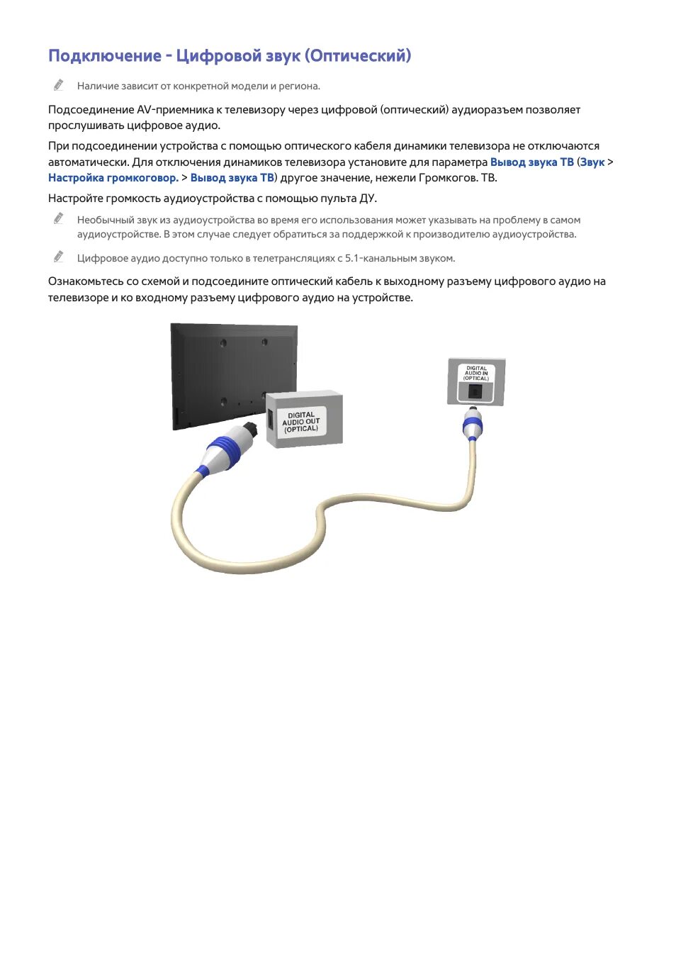 Подключение оптического кабеля к телевизору 19 подключение - цифровой звук (оптический), Подключение - цифровой звук (оптиче