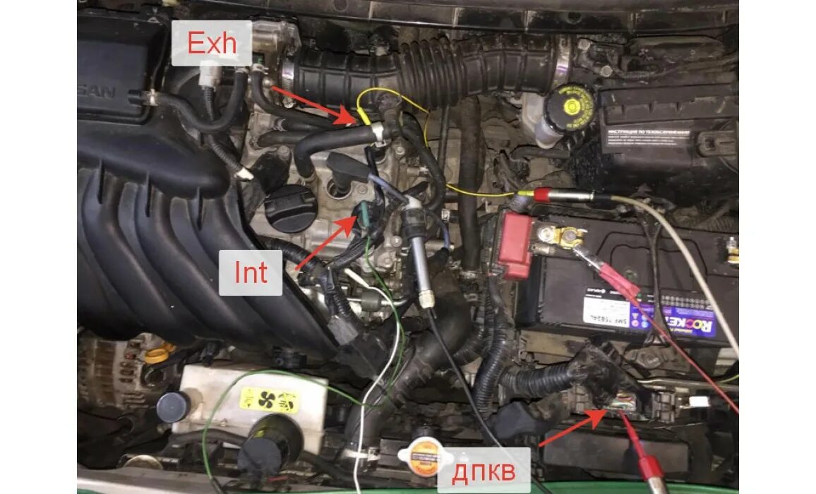 Подключение осциллографа к датчику коленвала Как подключить осциллограф - Сигнал ДПКВ + ДПРВ - Nissan - Juke 2010- ROTKEE