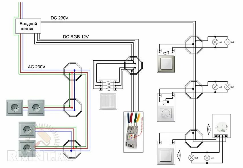 Подключение освещения в доме Схема освещения под лампы 12V: особенности монтажа низковольтных сетей Строитель