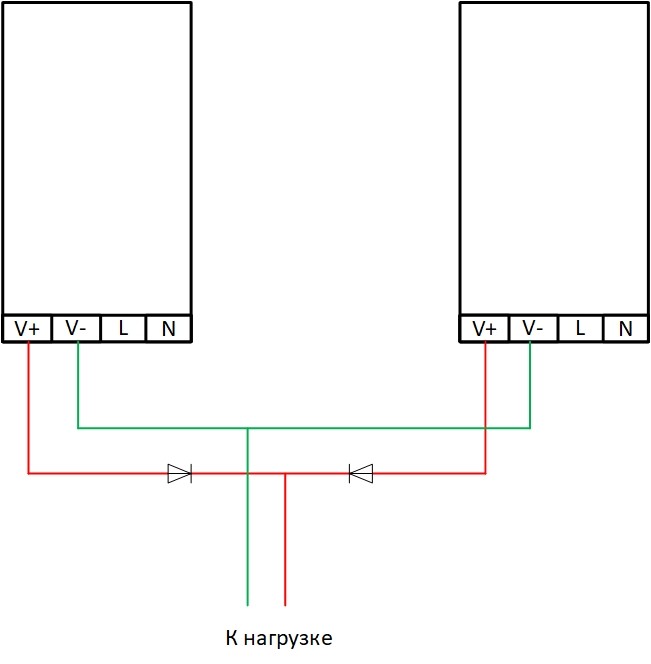 Подключение от двух источников Последовательное и параллельное соединение блоков питания