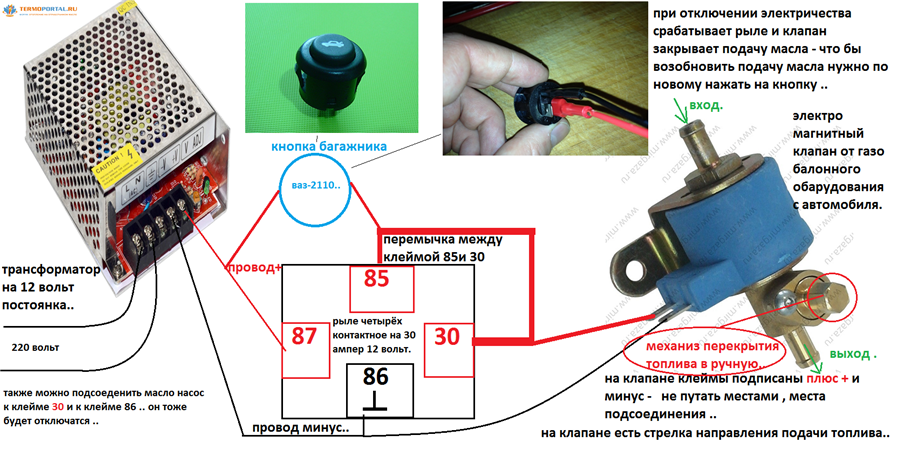 Подключение отключенного газа печь: схема аварийного отключения масла (#50368)