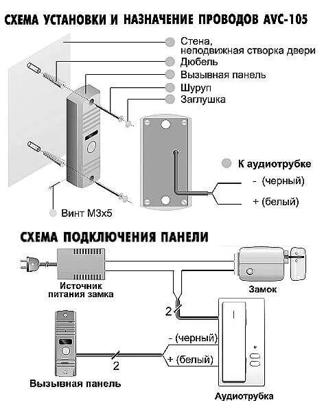 Подключение панели activision AVC-105 - вызывной блок аудиодомофона