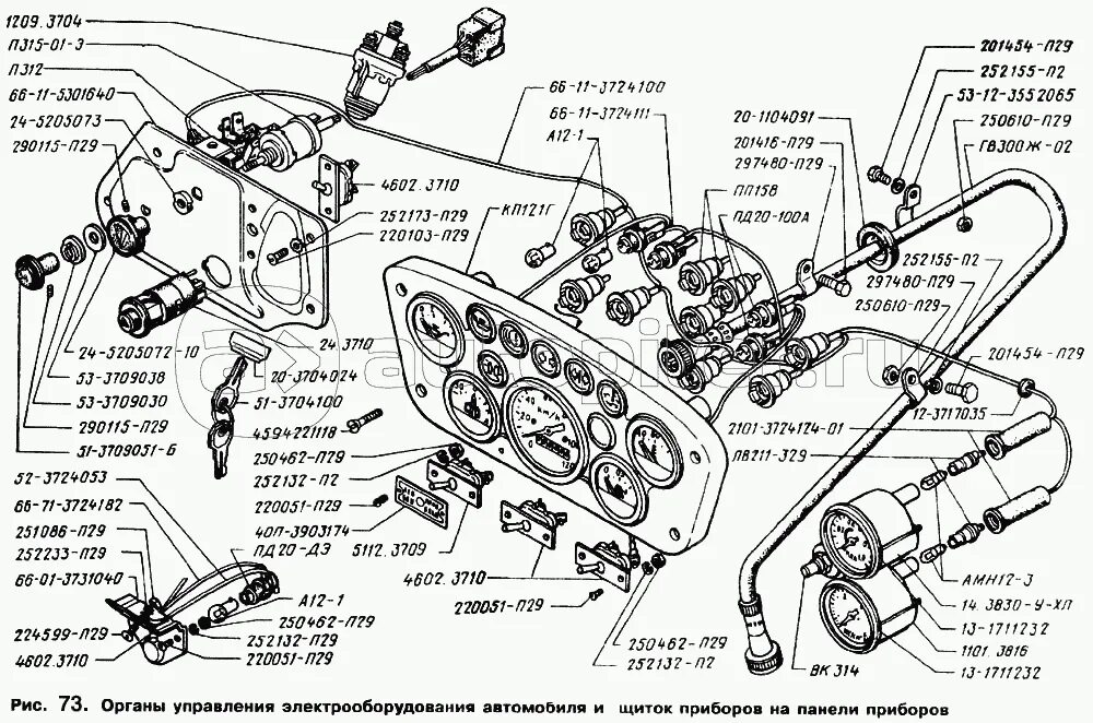Подключение панели приборов газ 69а Щиток приборов на панели приборов, органы управления электрооборудования автомоб