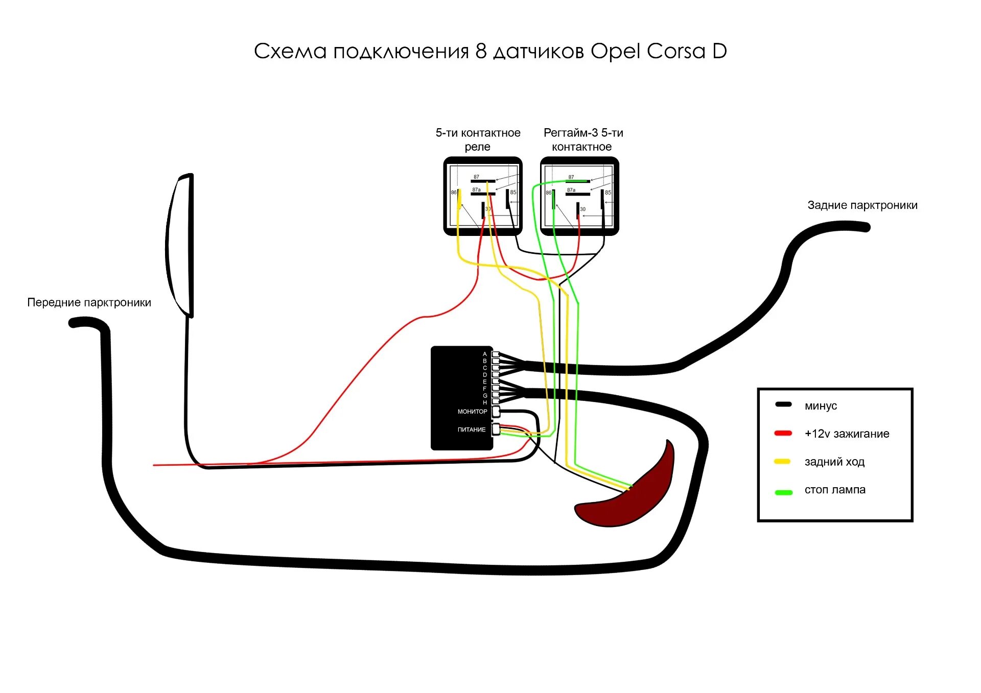 Подключение парктроника к заднему ходу Подключение парктроников