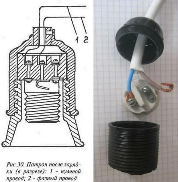 Подключение патрона к проводам Установка патрона для лампочки: схема подсоединения к проводам