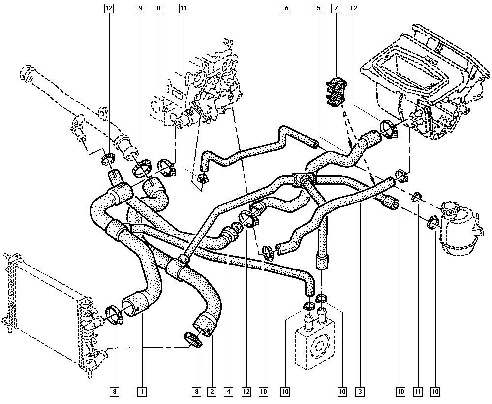 Подключение патрубков печки рено сценик 1 Система охлаждения рено сценик