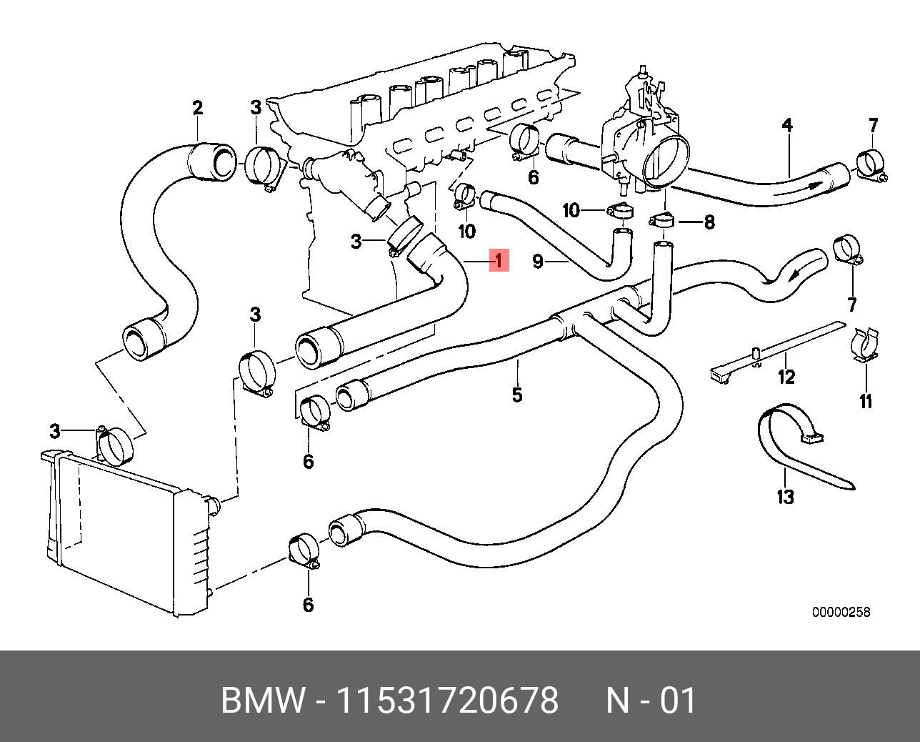 Подключение патрубков системы охлаждения 11531720678 BMW водяной шланг купить в интернет-магазине AvtoTO