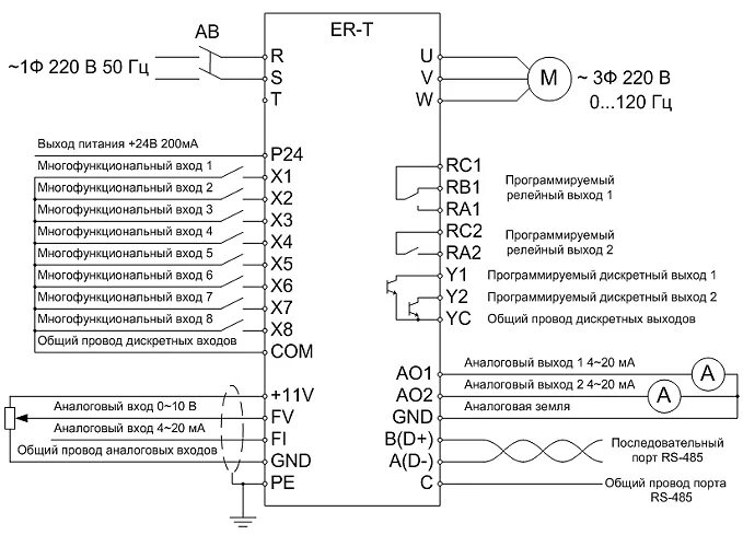 Подключение пч к двигателю ERMAN преобразователи частоты серии ER-02T-220 купить в Москве packo.ru