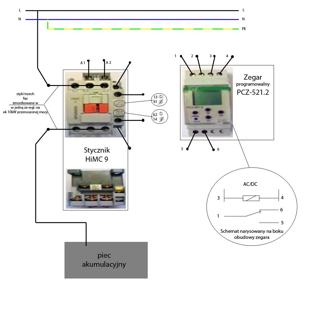 Подключение pcz 525 3 Podłączenie stycznika HiMC9 i zegara programowalnego PCZ-521