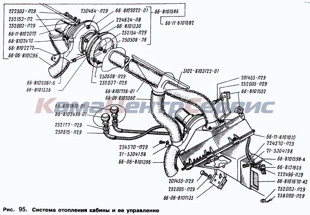 Подключение печки газ 66 Запчасти для ГАЗ-66 (Каталог 1996 г.) - Система отопления кабины и ее управление